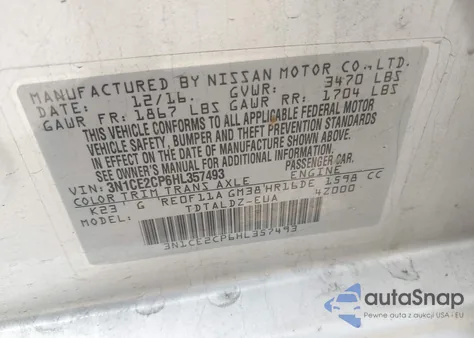 2017 Nissan Versa Note Sv из США, поврежденный, VIN 3N1CE2CP6HL357493